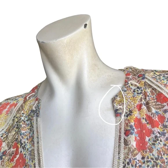 Alexis Floral Flowy Mini Babydoll Dress with Bell Sleeves and Tassels Size XS - Picture 14 of 14